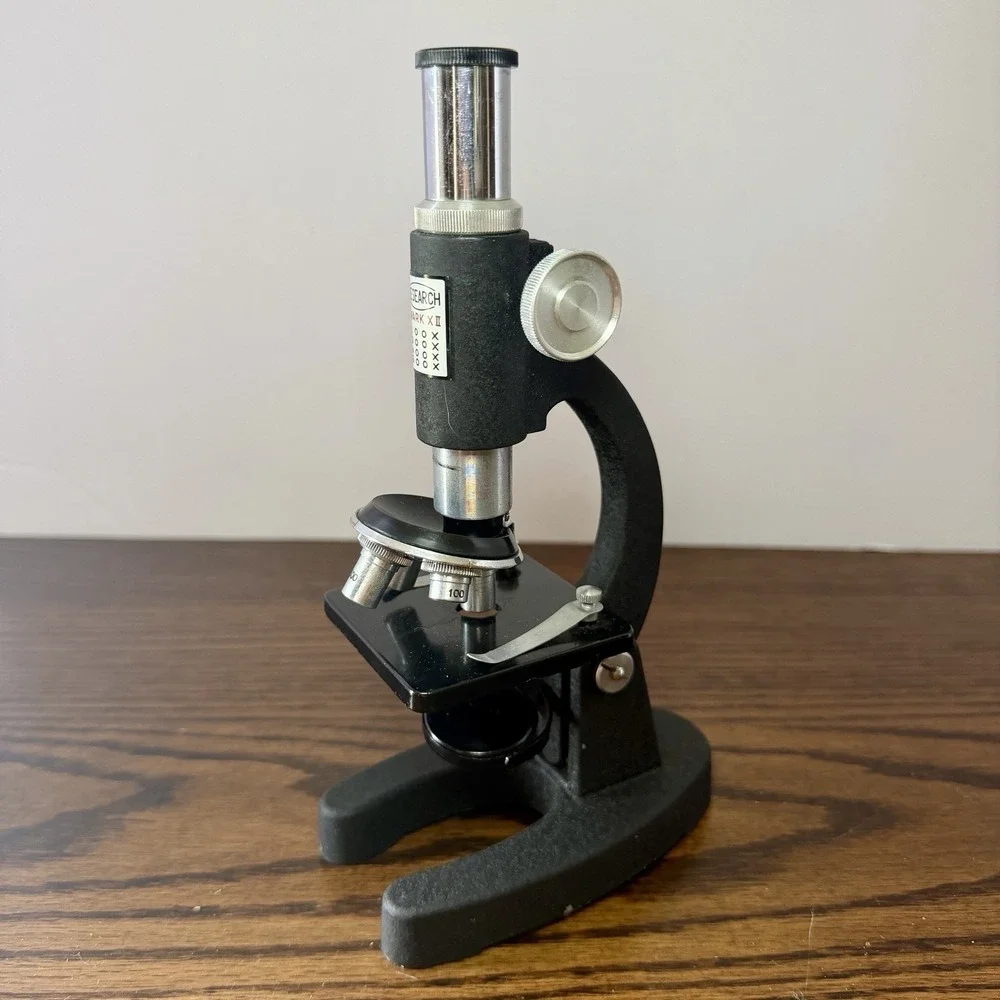 Vintage Research Mark XII No. 1930 Turret Microscope w/ Wood Case & Original Box